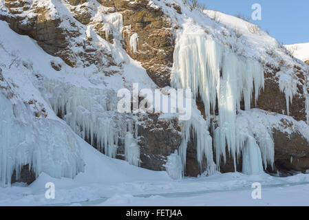 Eisfall, Sachalin, Russland. Stockfoto