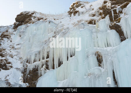 Eisfall, Sachalin, Russland. Stockfoto