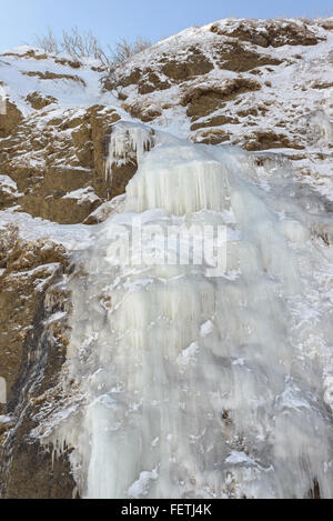 Eisfall, Sachalin, Russland. Stockfoto