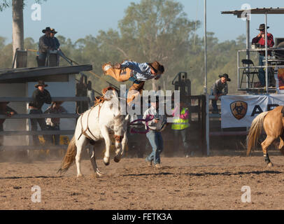 Wettbewerber, die herunterfallen, Collinsville Rodeo, Queensland, Australien Stockfoto