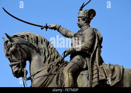 Statue des kroatischen Helden Vizekönig und militärischen general Ban Josip Jelacic mit Schwert auf Pferd in Zagreb-Hauptplatz Stockfoto