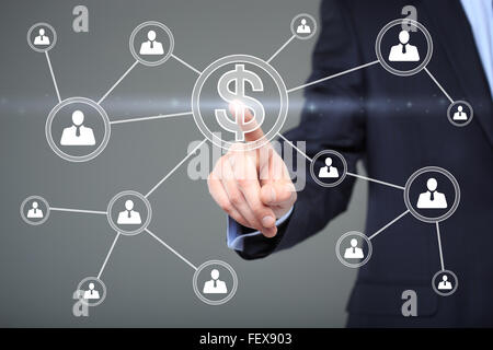Taster mit Symbol Dollar virtuelle Geschäftsmann. Technik, Internet und Networking-Konzept. Stockfoto