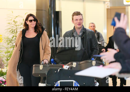 Nick Carter, 9. Februar 2016: Nick Carter kommt am Flughafen Tokio-Narita, Japan. Die Backstreet Boys Mitglied besucht Japan um sein Solo-Album All American zu fördern, die geht auf den Verkauf am 10. Februar in Japan. Der 36 Jahre alte Sänger erscheint auch auf einer Instore-Veranstaltung in Japan zum ersten Mal in 20 Jahren. Bildnachweis: AFLO/Alamy Live-Nachrichten Stockfoto