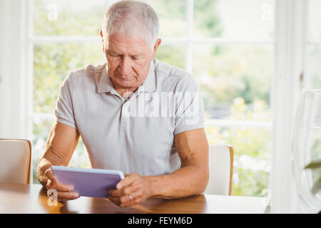 Konzentrierte sich senior woman mit tablet Stockfoto