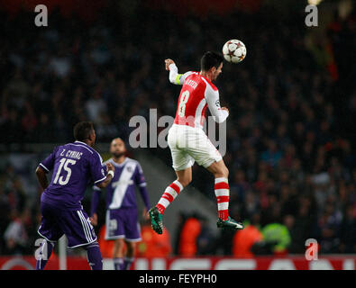 LONDON, ENGLAND - 4. November 2014: Arsenals Mikel Arteta während der UEFA-Champions-League-Partie zwischen Arsenal aus England und Anderlecht aus Belgien The Emirates Stadium gespielt. Stockfoto