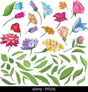 Vector Frühling Blumen und Blätter Set Vintage floral Design-Elemente für Karten und Einladungen zu bündeln Stock Vektor