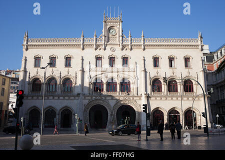 Bahnhof Rossio in Lissabon, Portugal, Neo-manuelinischen Fassade Stockfoto