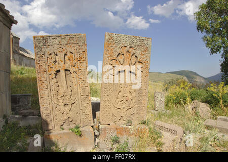 Khatchkar Kreuz Steinen Tsakhatskar Kloster, Yeghis Tal, südliche Armenien Stockfoto