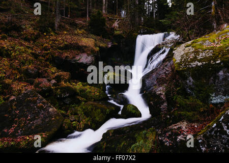 Ein Zeitraffervideo eines Baches zeigt die Bewegung des Wassers, während es durch die Landschaft fließt. Die schnelle Progression erfasst die dynamischen Änderungen im Stream im Zeitverlauf. Stockfoto