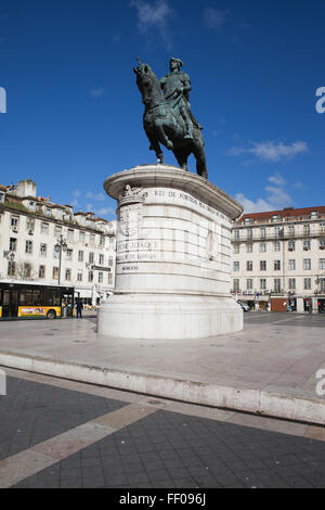 Portugal, Lissabon, Figueira Platz mit Reiterstandbild von König John I, Stadtzentrum, Baixa-Viertel Stockfoto