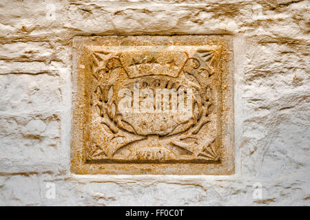 Inschrift Schild in Kaserne bauen, Fort McKavett State Historic Site in Fort McKavett, Texas, USA Stockfoto