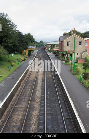 Ropley-Station an das Erbe Mitte Hants Eisenbahn, Blick in Richtung Alton. Stockfoto