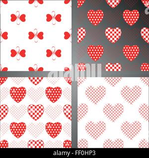 Satz von vier nahtlose Hintergründe mit Herzen Stock Vektor