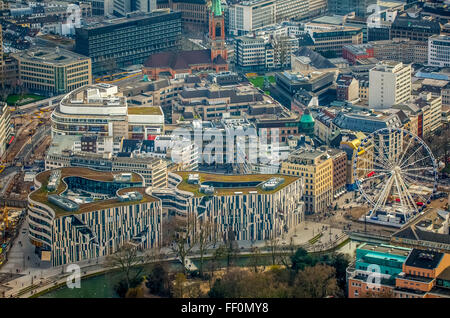 Luftaufnahme, Kö-Bogen, mall, Düsseldorf, Porsche Zentrum, Apple Store, Breuninger, neue K-Bogen-Tunnel, Düsseldorf, Rheinland, Europa Stockfoto