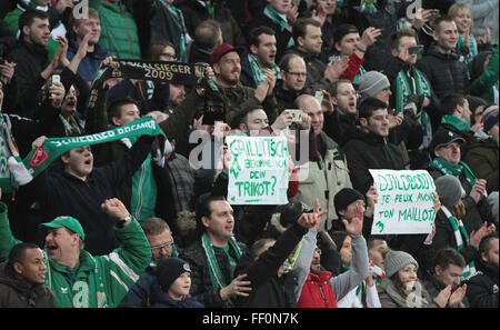 Leverkusen, Deutschland. 9. Februar 2016. Fußball, Deutsch Soccer Cup, zuletzt acht, Leverkusen, 9. Februar 2016, Bayer 04 Leverkusen - SV Werder Bremen: Werder-Fans.         Bildnachweis: Jürgen Schwarz/Alamy Live-Nachrichten Stockfoto