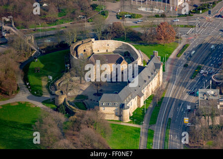 Luftaufnahme, Schloss Broich Mülheim, Restauration, historische Burg, Schloss, Mülheim an der Ruhr, Ruhrgebiet, Nordrhein-Westfalen Stockfoto