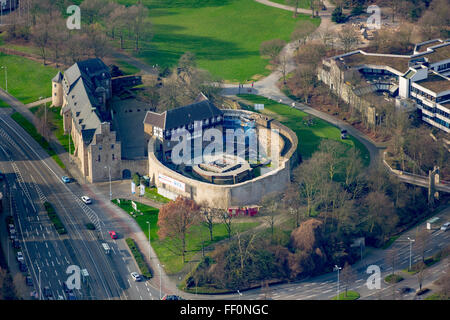 Luftaufnahme, Schloss Broich Mülheim, Restauration, historische Burg, Schloss, Mülheim an der Ruhr, Ruhrgebiet, Nordrhein-Westfalen Stockfoto