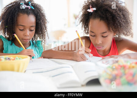 Gemischte Rassen Schwestern Hausaufgaben Stockfoto