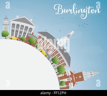 Burlington (Vermont) Skyline der Stadt mit Gebäuden Farbe und Textfreiraum. Vektor-Illustration. Wirtschaft und Tourismus-Konzept. Stock Vektor