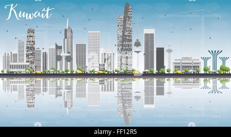 Kuwait-Stadt Skyline mit grauen Gebäuden, blauer Himmel und Reflexionen. Vektor-Illustration. Geschäftsreisen und Tourismus-Konzept Stock Vektor