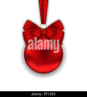 Realistische Weihnachten rot Ball mit Satin-Schleife Band Stock Vektor