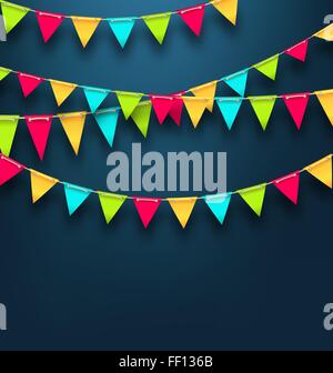 Partei dunkler Hintergrund mit Bunting Flags für den Urlaub Stock Vektor