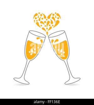 Weingläser Sekt für Happy Valentines Day Stock Vektor