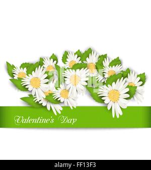 Natur-Postkarte mit Kamillenblüten zum Valentinstag Stock Vektor