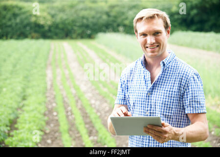 Bauer auf Bio-Bauernhof mit Digital-Tablette Stockfoto