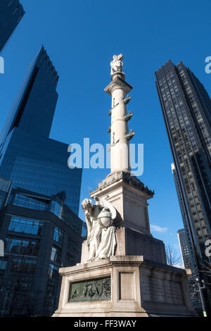 Christopher Columbus-Denkmal und Time Warner Center am Columbus Circle, NYC Stockfoto