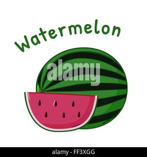 Isolierte Symbol der rohen Wassermelone mit Namen Stock Vektor
