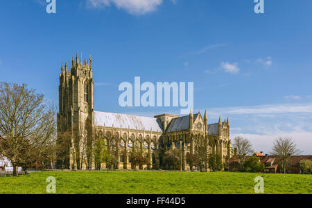 Die alten 13. Jahrhundert Beverley Minster auf ein schöner sonniger Morgen im Frühjahr, Beverley, Yorkshire, Großbritannien. Stockfoto