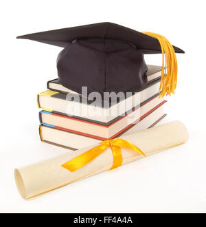 Gold Grad Cap Diplom Bücher Stockfoto