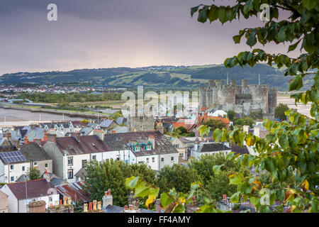 Conwy Castle von Stadtmauern, Conwy, Wales, Vereinigtes Königreich, Europa gesehen. Stockfoto