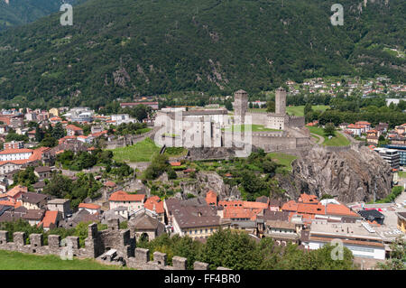 Castelgrande Schloss, eines der drei UNESCO Welt Kulturerbe Burgen von Bellinzona, Tessin, Schweiz. Stockfoto