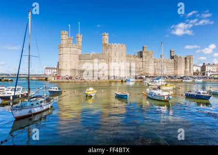 Caernarfon Castle, Gwynedd, Wales, Vereinigtes Königreich, Europa. Stockfoto