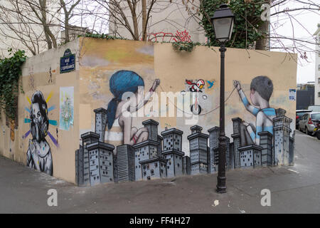 Street-Art in la Butte Aux Cailles, Paris, Frankreich Stockfoto