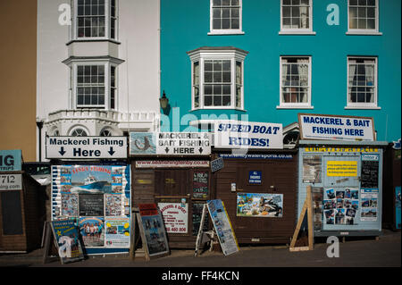 Schnellboote und Makrelen angeln, Tenby, Wales Stockfoto