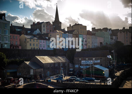 Contre-Jour, späten Nachmittag Blick auf Tenby, Wales Stockfoto