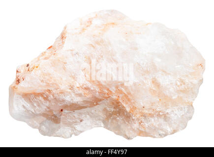 Makroaufnahmen von mineralischen Naturstein - Belomorite (Mondstein, Feldspat oder Oligoclase Albit) Rock isoliert auf weißem Hintergrund Stockfoto