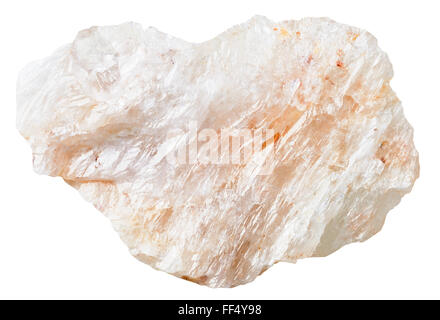 Makroaufnahmen von mineralischen Naturstein - Belomorite (Mondstein, Feldspat oder Oligoclase Albit) Edelstein Stein isoliert auf weißem backg Stockfoto