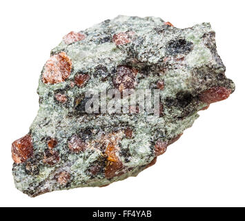 Makroaufnahmen von mineralischen Naturstein - kristallines Gestein Eklogit mit Granat (rot) und Matrix-Isola Omphazit (grau-grün) Stockfoto