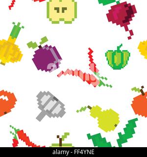nahtlose Vektormuster Retro-Pixel Spiel Früchte Stock Vektor