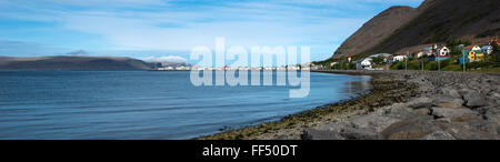 Patrekfjordur Stadt, Westfjorde, Island Stockfoto