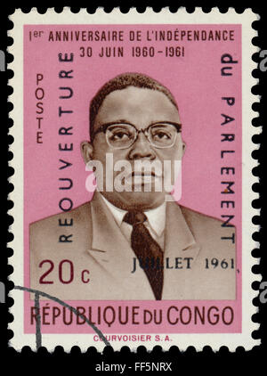 Kongo - ca. 1961: eine Briefmarke gedruckt in Kongo zeigt Präsident Joseph Kasa-Vubu Stockfoto