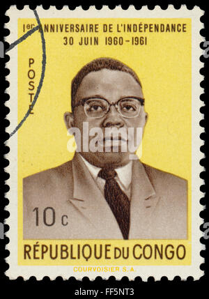 Kongo - ca. 1961: eine Briefmarke gedruckt in Kongo zeigt Präsident Joseph Kasa-Vubu Stockfoto
