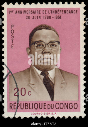 Kongo - ca. 1961: eine Briefmarke gedruckt in Kongo zeigt Präsident Joseph Kasa-Vubu Stockfoto