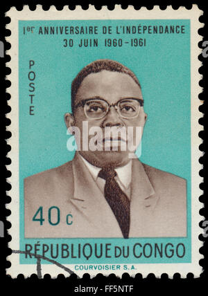 Kongo - ca. 1961: eine Briefmarke gedruckt in Kongo zeigt Präsident Joseph Kasa-Vubu Stockfoto