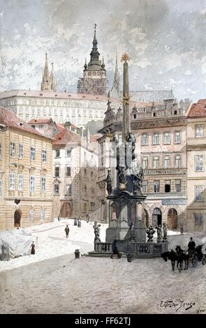 Geographie / Reisen, Tschechoslowakei, Prag, Platz vor der St. Nikolaus und St. Veits Kathedrale, Malerei, 1900, Zusatzrechte-Clearences-nicht vorhanden Stockfoto