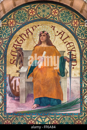 JERUSALEM, ISRAEL - 5. März 2015: Die Farbe der Heiligen Katharina von Alexandrien in st. Stephens Kirche durch Joseph Aubert, 1900. Stockfoto